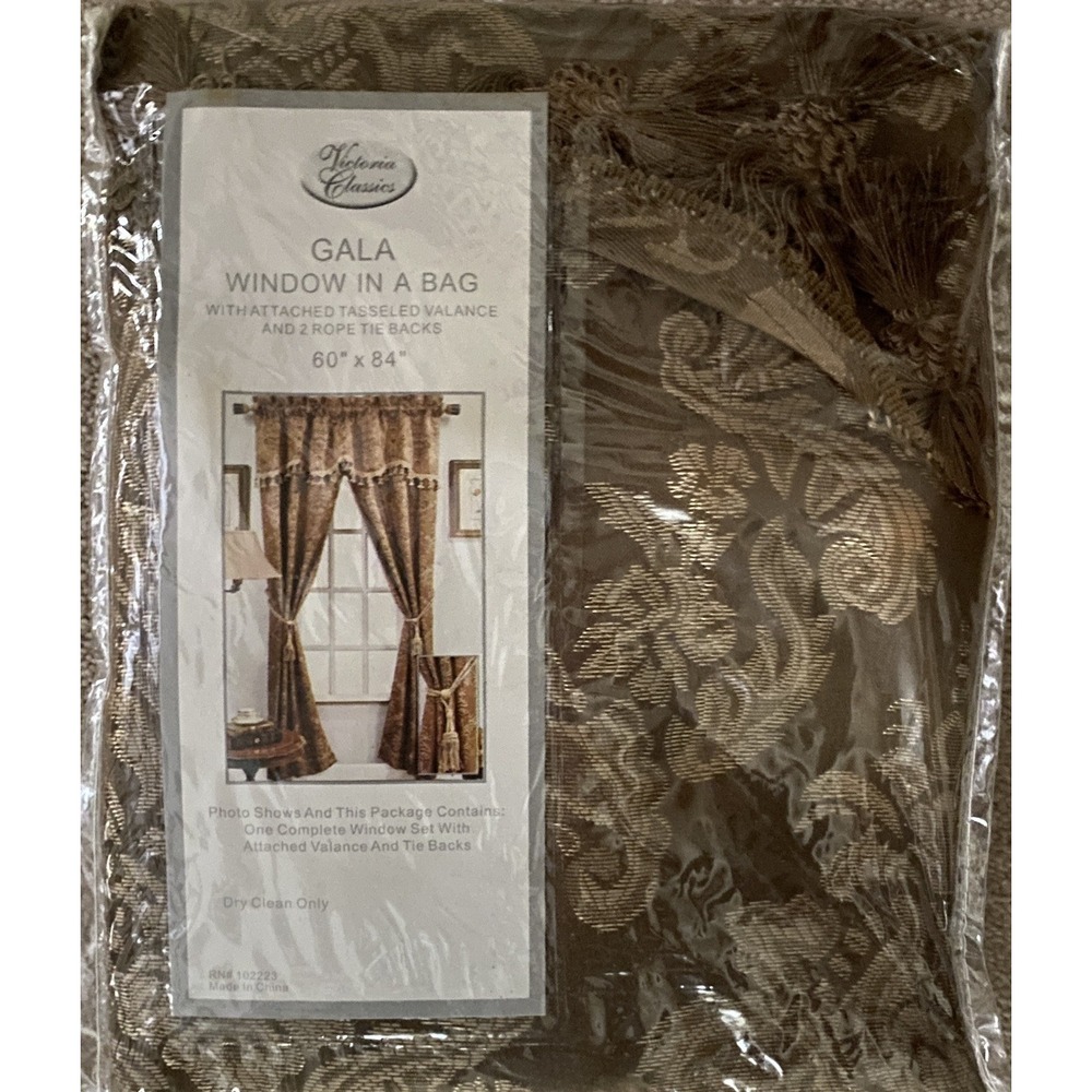 NEW Victoria Classics Gala Window 5 Piece Set 60x84 Chocolate Brown Gold Shimmer